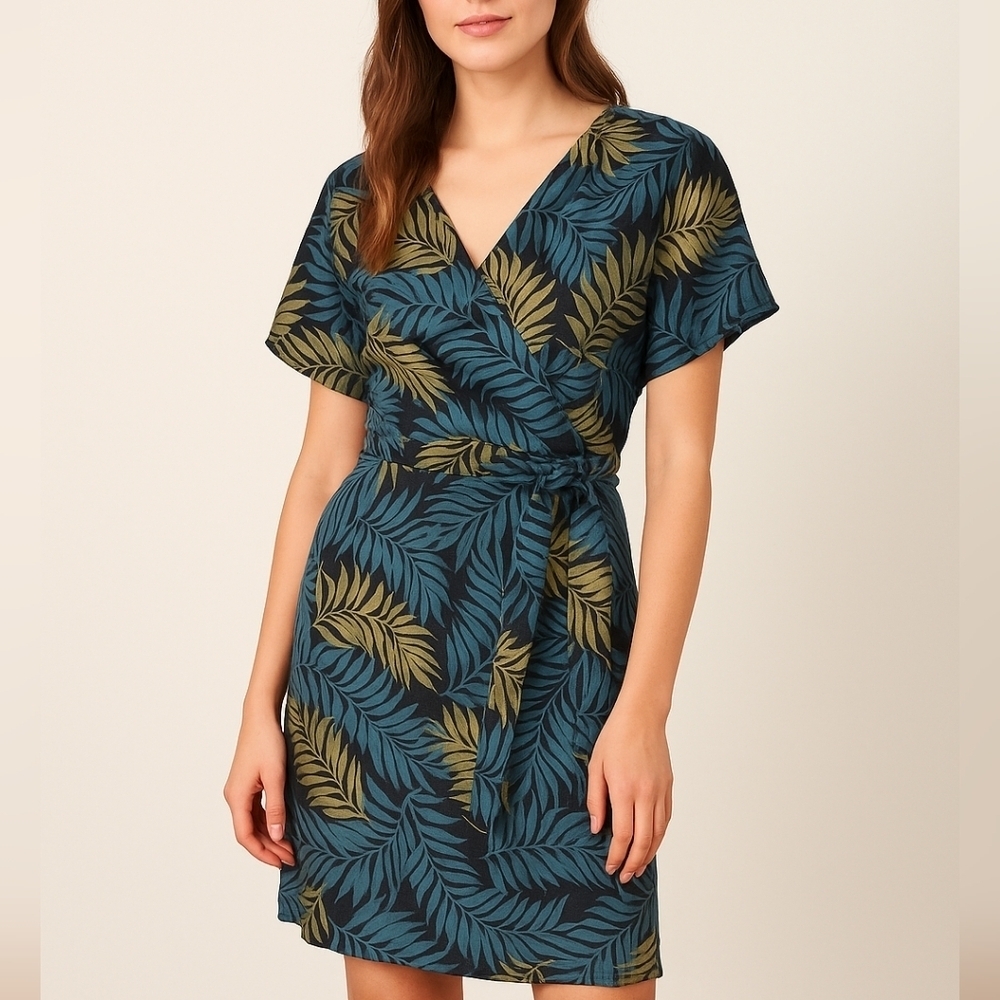 Paraphrase Palm Print Linen Dress